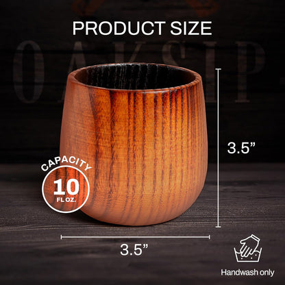 Charred bourbon whiskey glass cup with dimensions and liquid capacity details