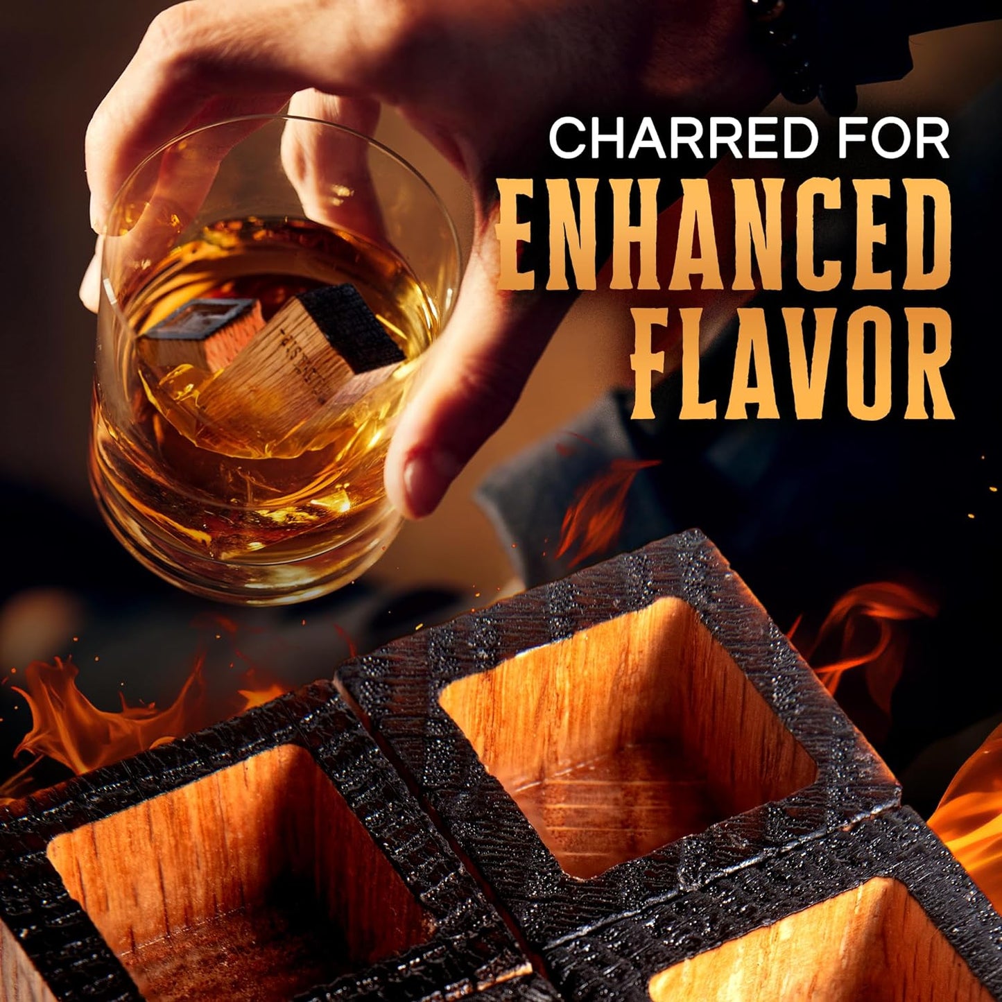 Charred oak whiskey stones - bourbon whiskey ice cubes for enhanced flavor